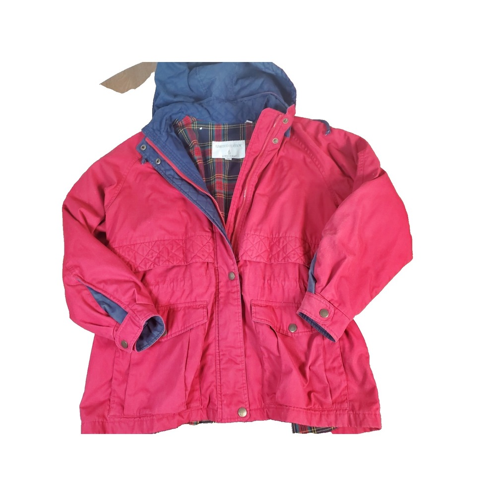 London‎ Fog Vintage Red Jacket Waist Cinch Detachable Hood Zip Up Women's Size L